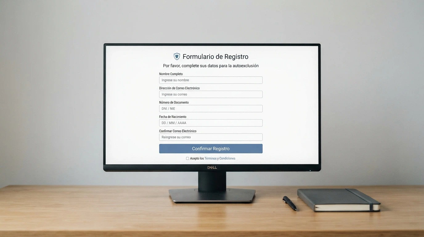 Formulario de inscripción al RGIAJ en la pantalla de un ordenador con el logo de la DGOJ visible