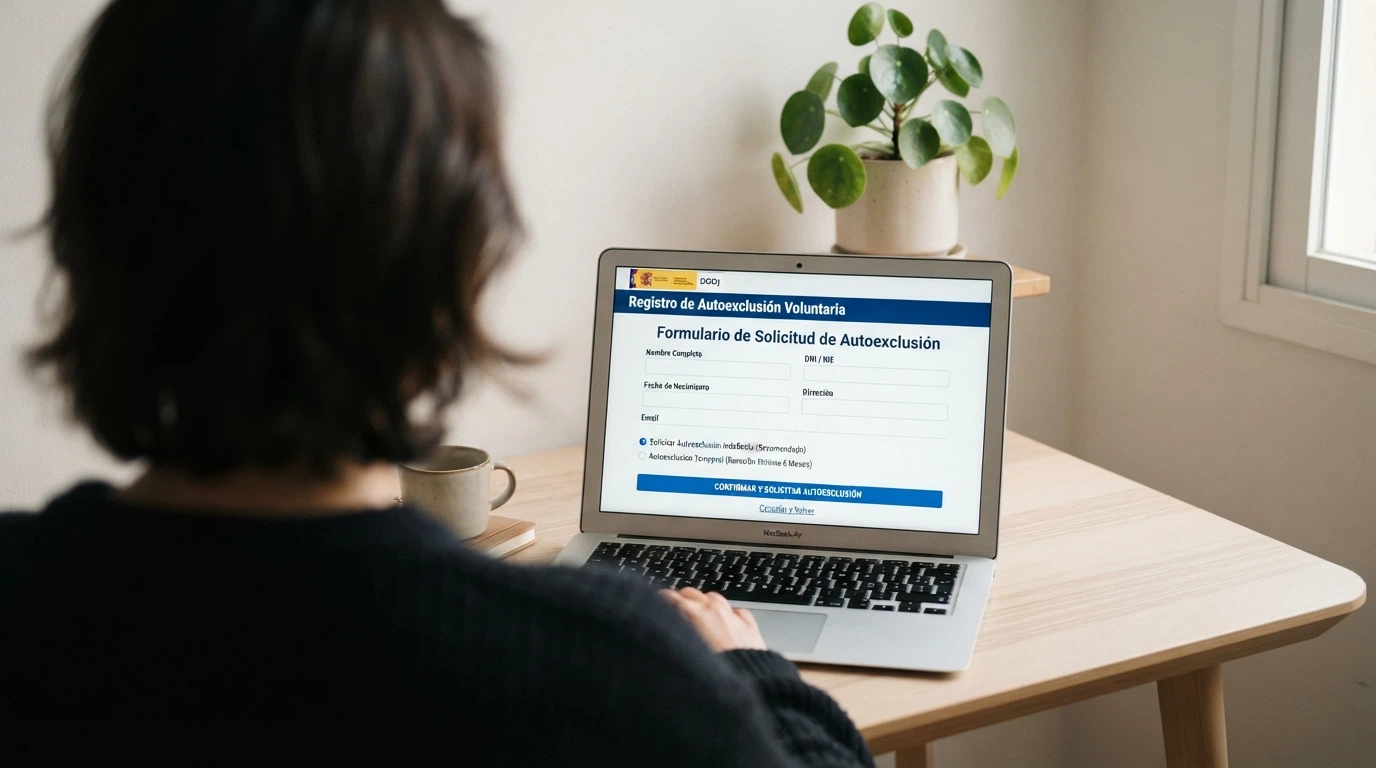 Portal de autoexclusión del RGIAJ en la sede electrónica de la DGOJ con el formulario de inscripción visible