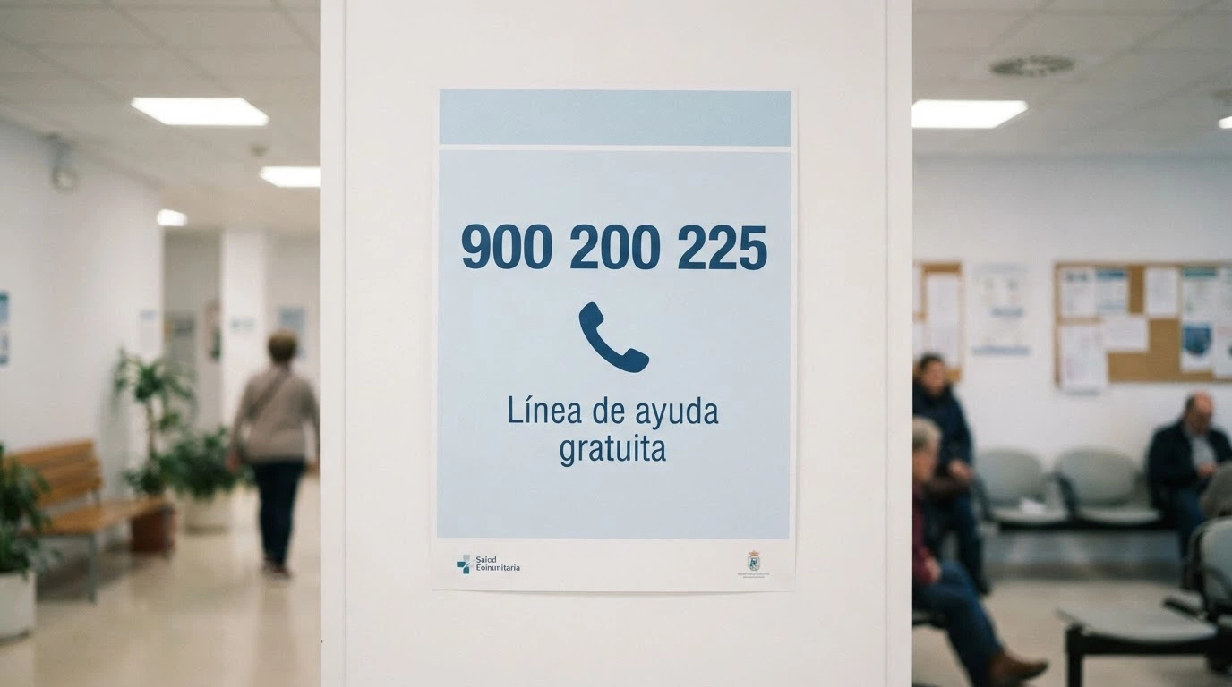 Cartel informativo con el número 900 200 225 de FEJAR sobre fondo corporativo
