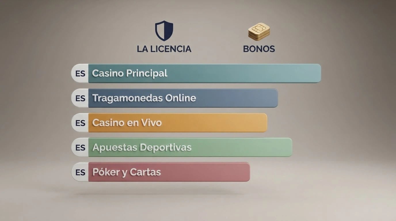Tabla comparativa con los logotipos de varios casinos online y sus puntuaciones junto a las columnas de licencia, bono y juegos