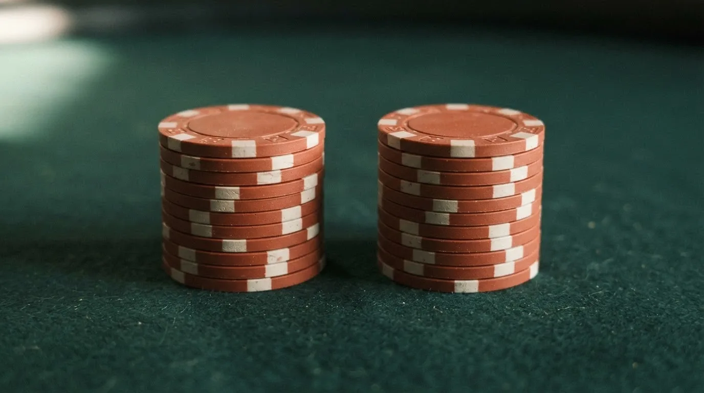 Dos columnas de monedas de euro: una representa el depósito del jugador y la otra, idéntica, la aportación del casino