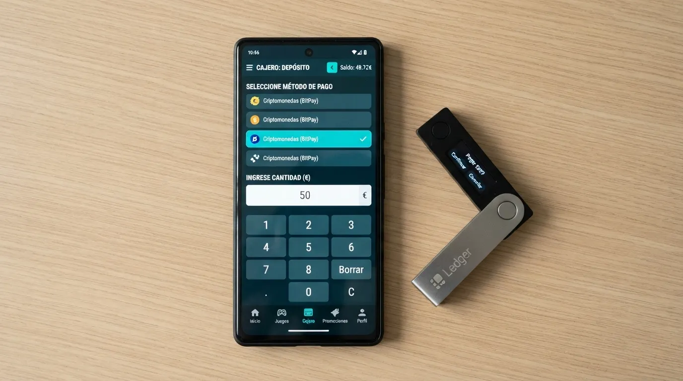Interfaz de cajero de casino online con Cardano (ADA) seleccionado como método de depósito y el campo para introducir el importe