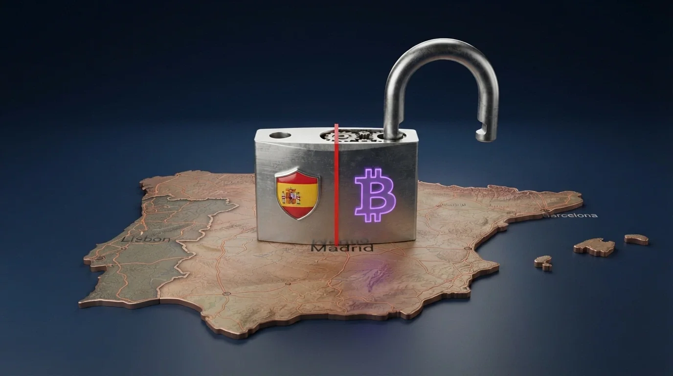 Un candado abierto sobre el mapa de España con el logo de la DGOJ a un lado y el de TRX al otro, separados por una línea roja