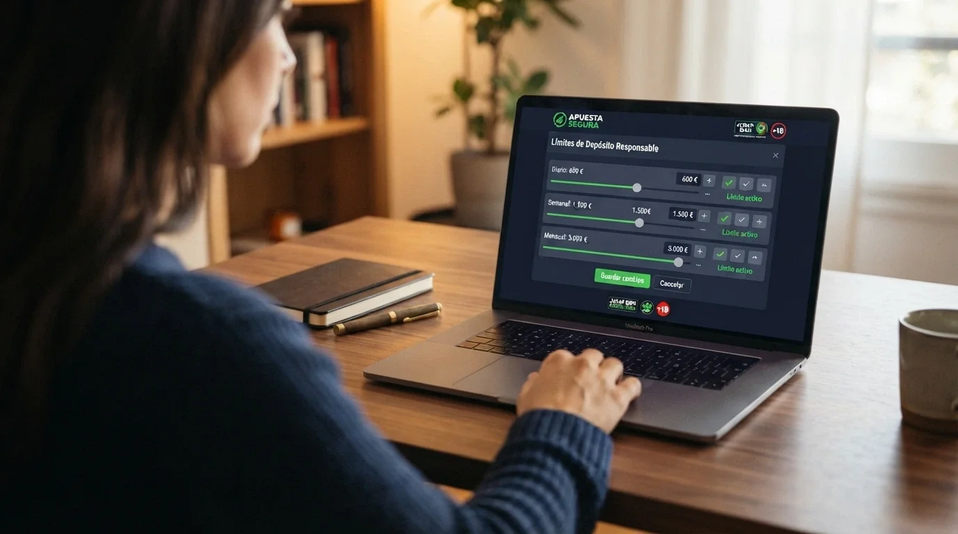 Pantalla de configuración de límites de depósito diario, semanal y mensual en un casino con licencia DGOJ
