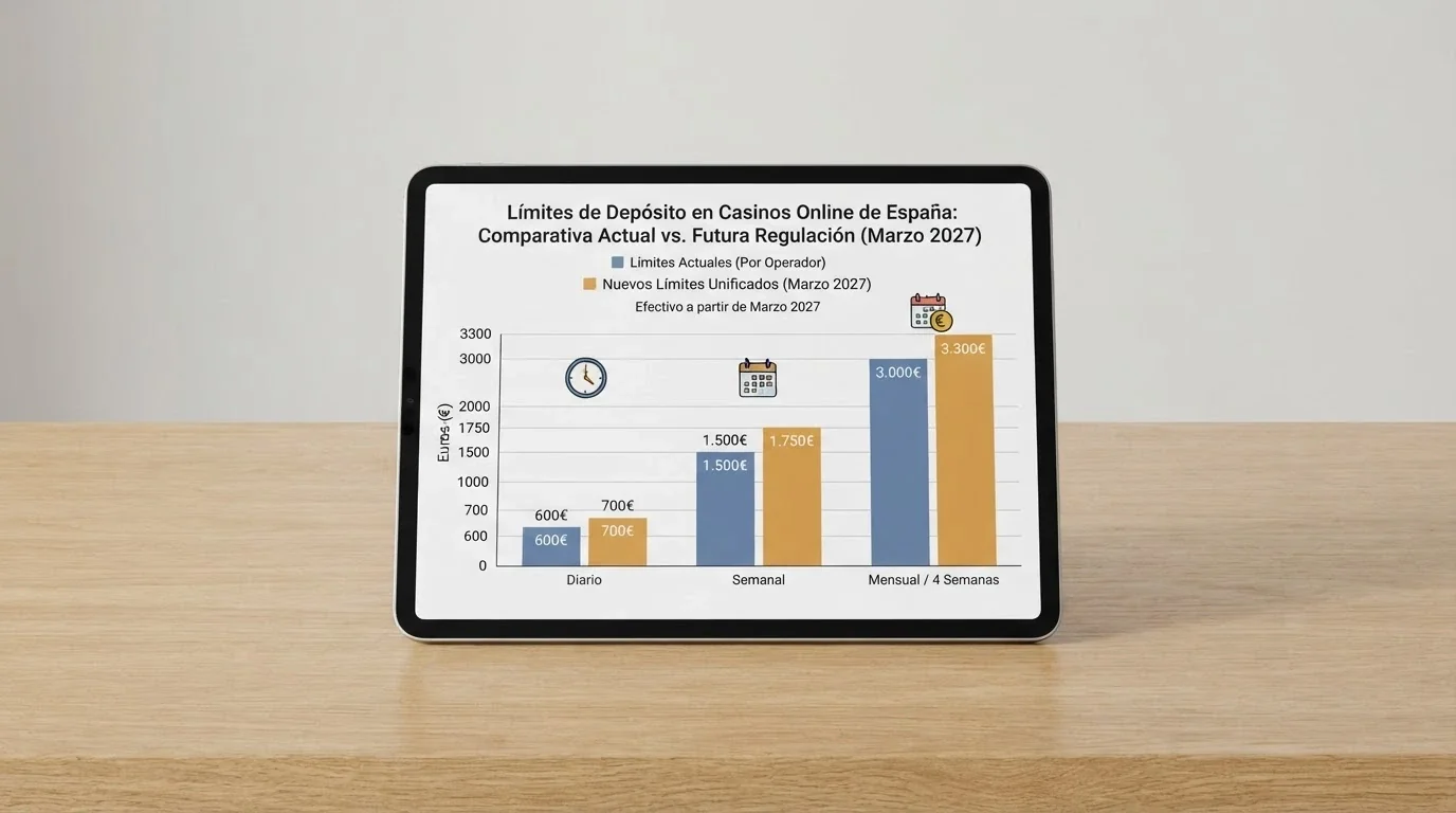 Tabla visual con los límites de depósito actuales por operador y los nuevos límites conjuntos del RD 520/2026