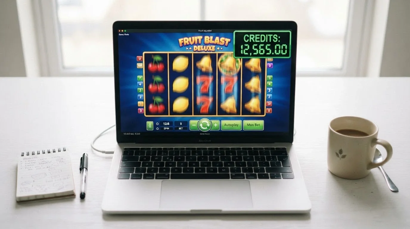 Interfaz del modo demo de un slot de Big Time Gaming con el saldo ficticio visible en la esquina