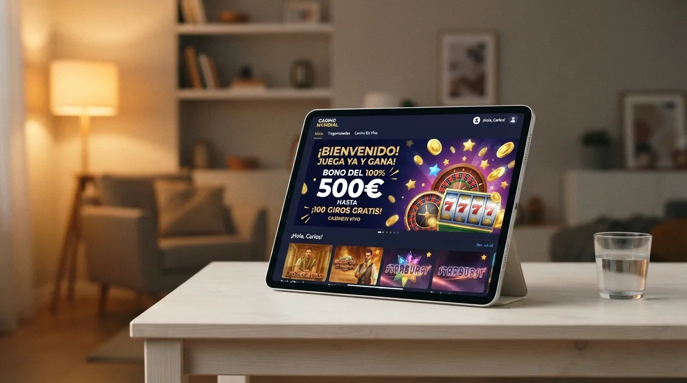 Interfaz moderna de un casino online de reciente lanzamiento con oferta de bono sin depósito