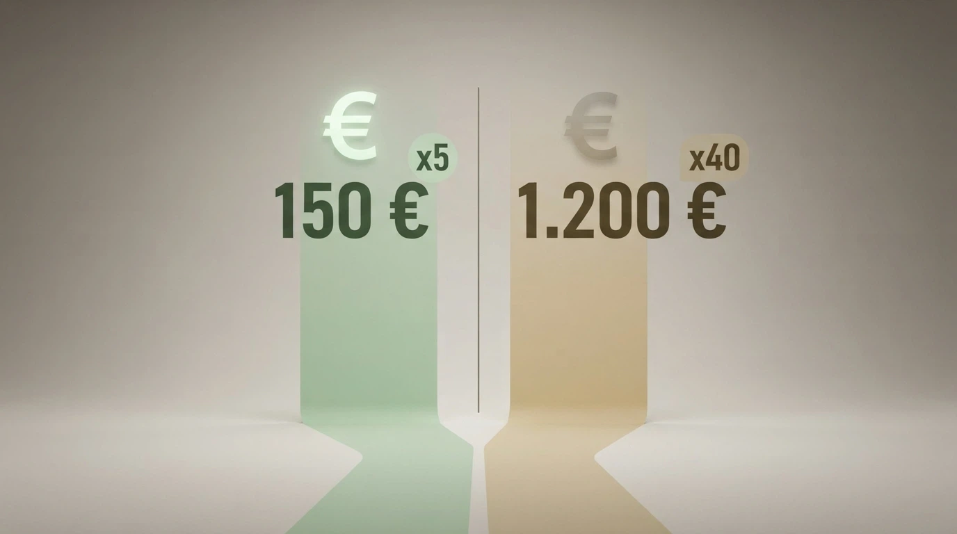 Infografía con dos caminos: un bono de 30 € con rollover x5 que se convierte en dinero real, frente a otro de 30 € con rollover x40 que se diluye en requisitos de apuesta