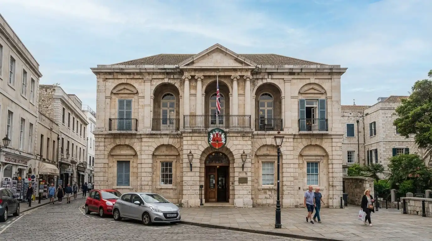 Fachada del edificio gubernamental que alberga la Gambling Division en Gibraltar