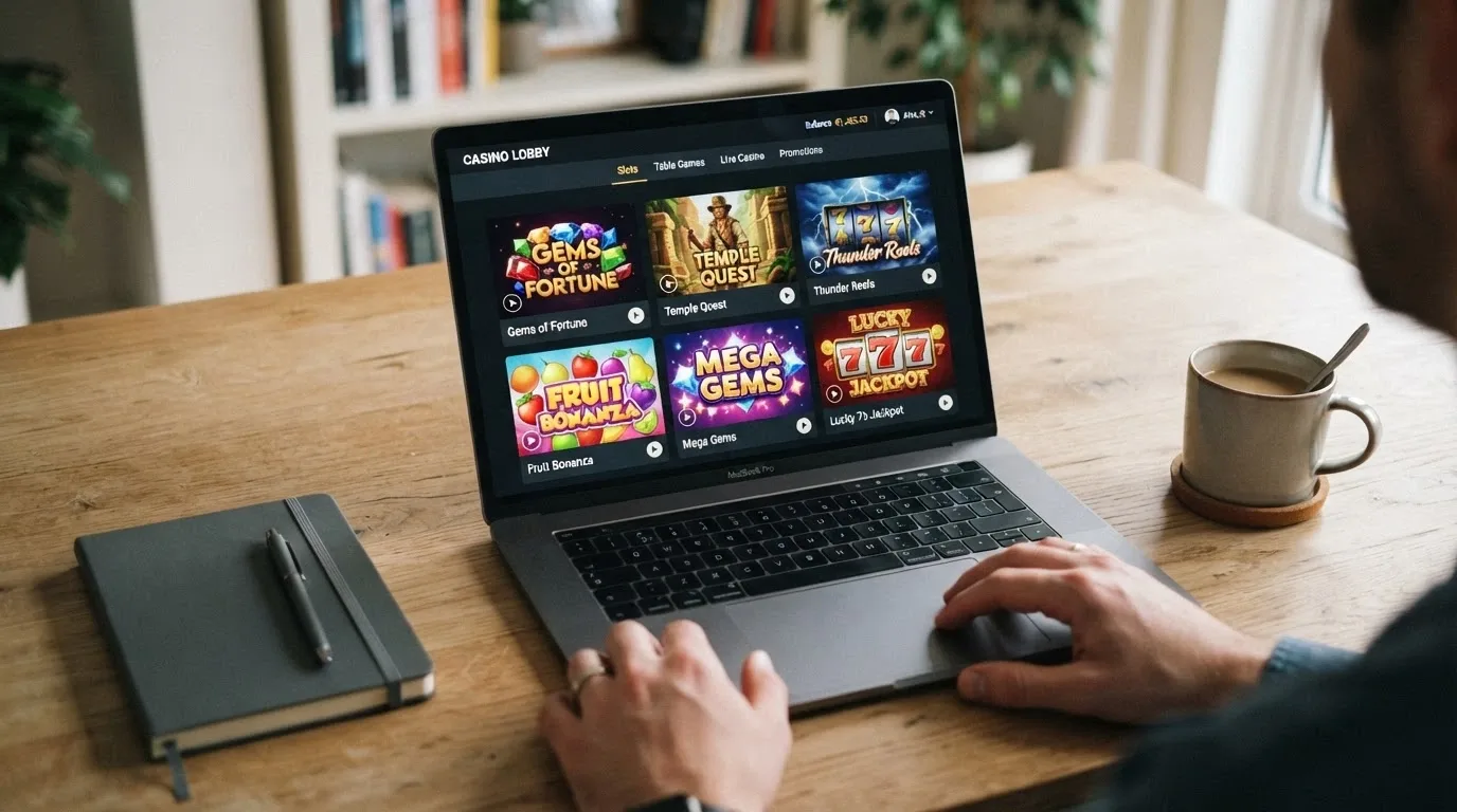 Interfaz de un casino online español mostrando una selección de tragaperras de NetEnt, Red Tiger y Big Time Gaming